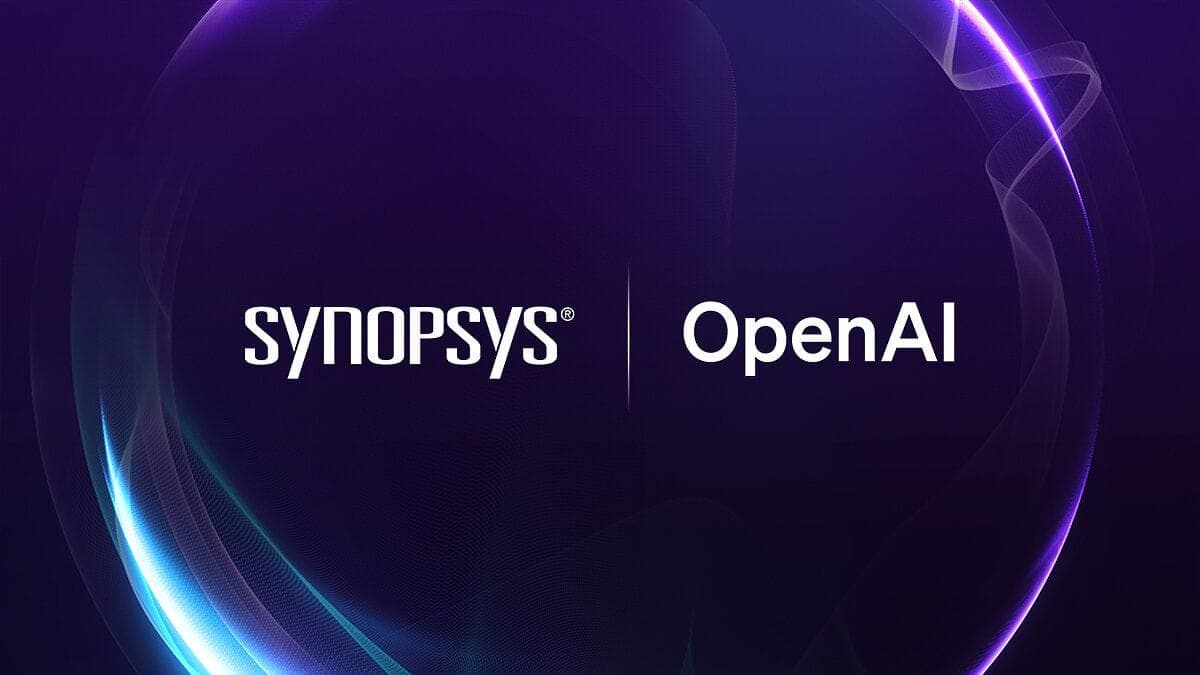Логотипы OpenAI и Synopsys на фоне схемы чипа
